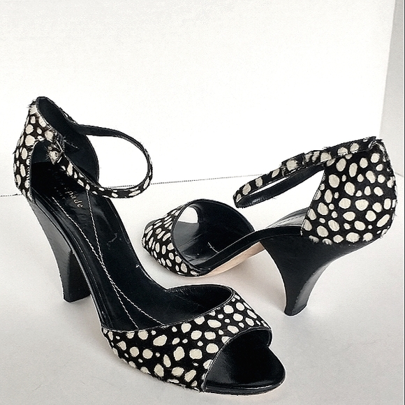 Excellent Used Condition Kate Spade Calf Hair Open-Toe Ankle Strap Heels Size 9 - Picture 1 of 9
